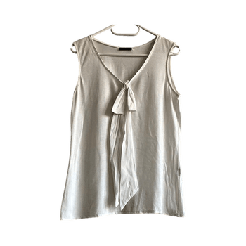 Massimo Dutti White Tie Neck Top Silk Viscose Minimal Clean S