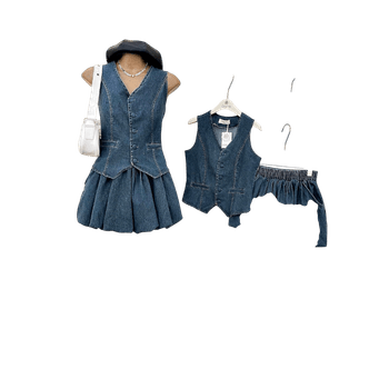 Denim Skirt and Vest Set