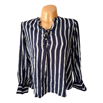 Blue striped lace-up blouse