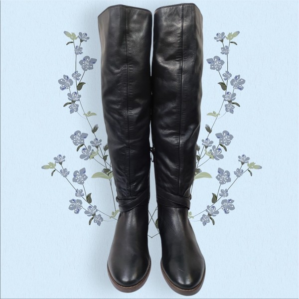 Black leather tall boots