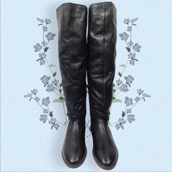 Black leather tall boots