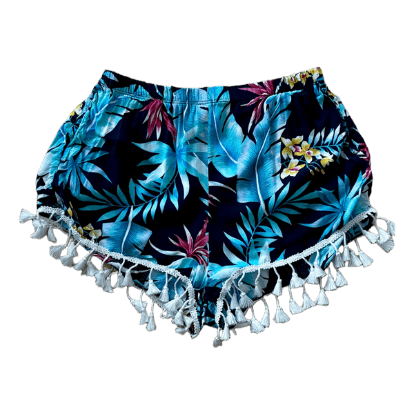 Blå shorts med blomstermotiv
