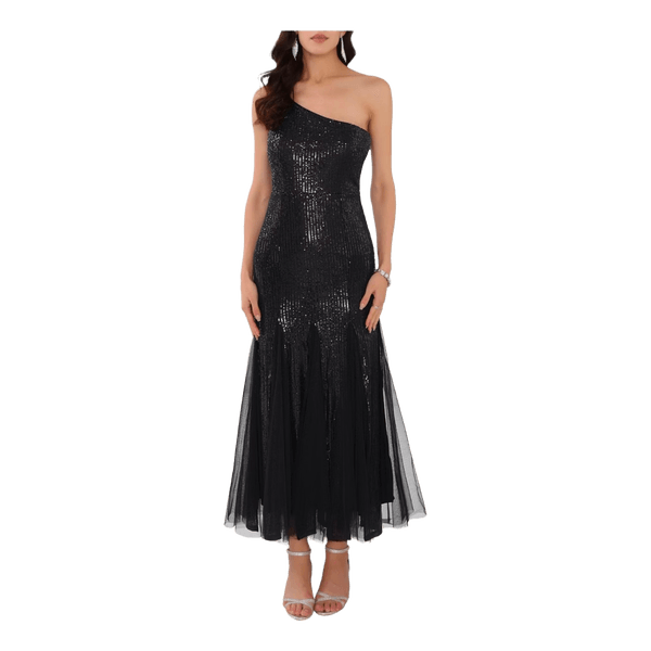 Black sequin one shoulder dress