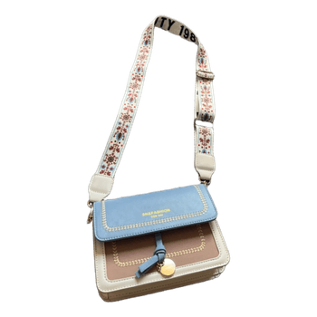 Blue and brown handbag