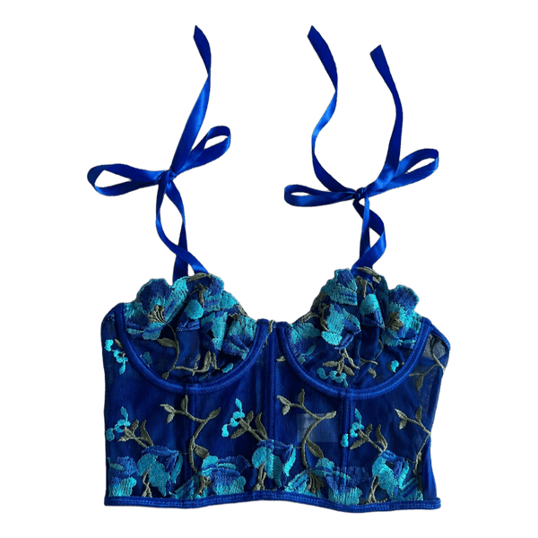 Blue floral lace corset