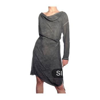 NU Denmark silk viscose grey midi dress distressed rock minimalist