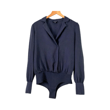Selected Femme Navy Faux Wrap Bodysuit Size 36 S Lyocell Long Sleeve Elegant