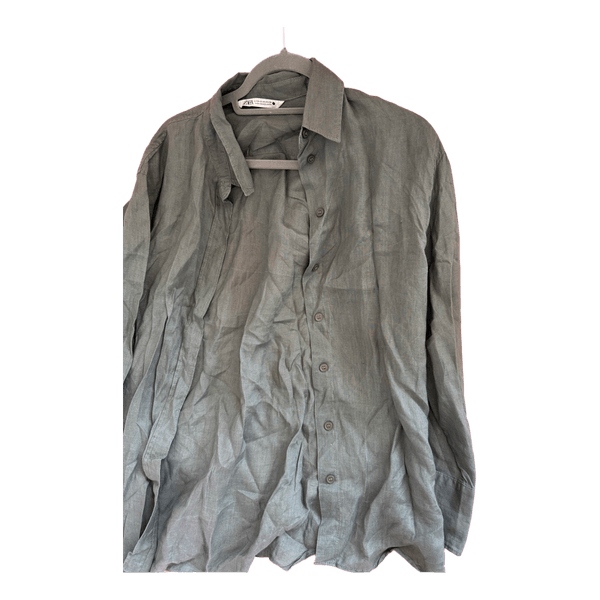 Green linen button-down shirt