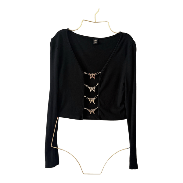 Black ribbed butterfly top
