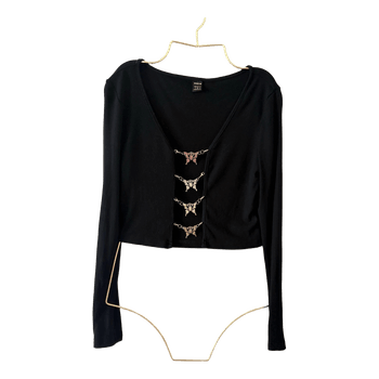 Black ribbed butterfly top