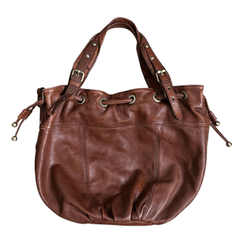 Brown leather bucket bag