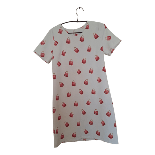 White handbag print dress
