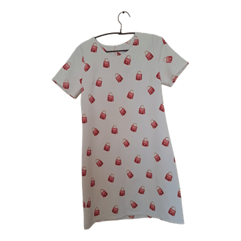 White handbag print dress