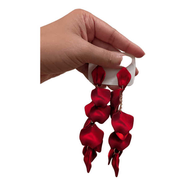 Red petal dangle earrings