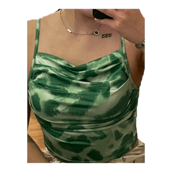 Green patterned cowl neck top