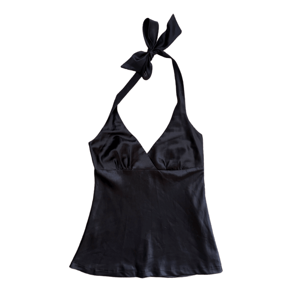 Black satin halter top