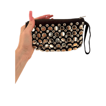 Studded brown clutch bag