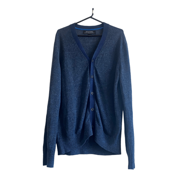 Banana Republic Men’s Italian Linen Cardigan L – Blue Button Front Lightweight Knit
