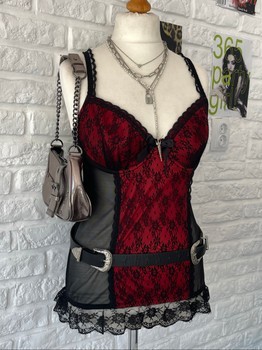 Red and black lace camisole