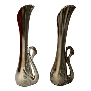 Silver tone swan bud vases