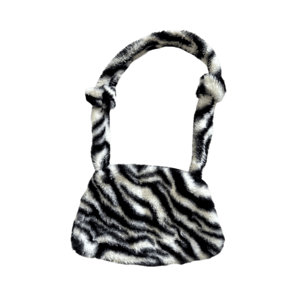 Zebra print fuzzy bag
