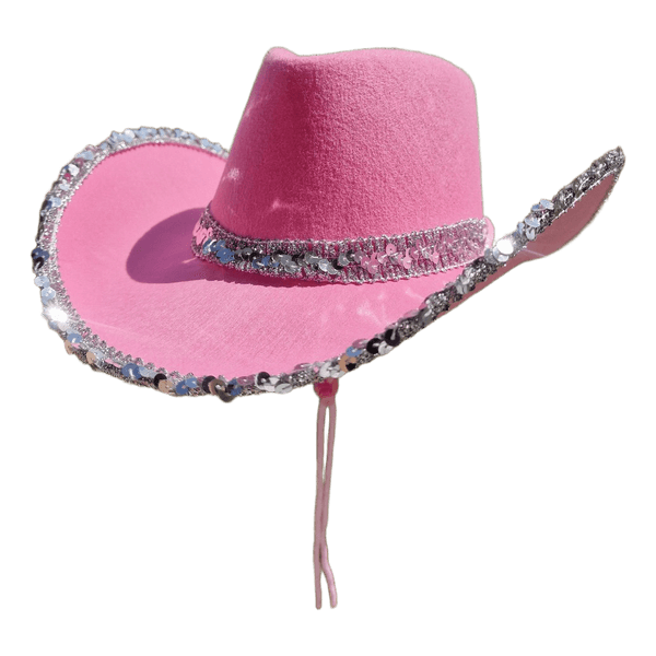 Kaubojiška skrybelė su blizgučiais. Vakarėlio  kepurė Cowboy Cowgirl party
 ROŽINĖ