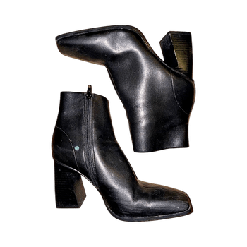 Black heeled square toe boots