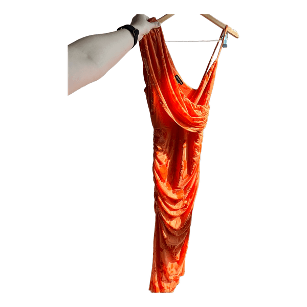 Orange floral ruched dress