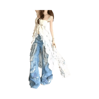 valkoinen röyhelötoppi XS-S