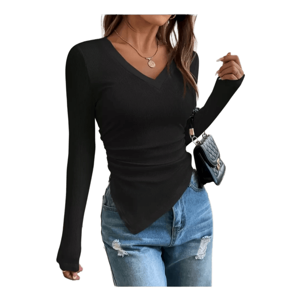 Black ribbed long-sleeve top