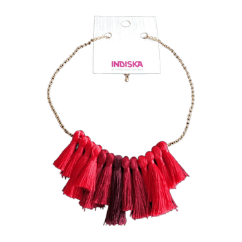 Indiska Red Silk Tassel Necklace, new