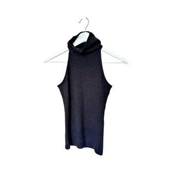Black sleeveless turtleneck top