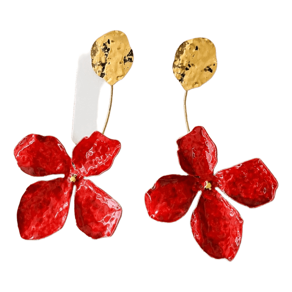 Red flower drop earrings