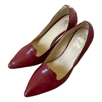 Red patent stiletto heels