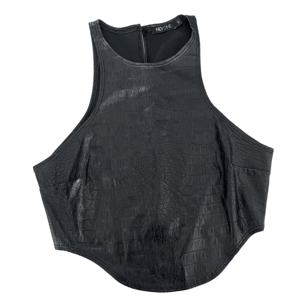 Black faux leather crop top