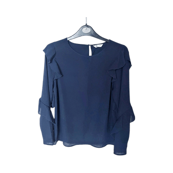 Navy ruffle sleeve top