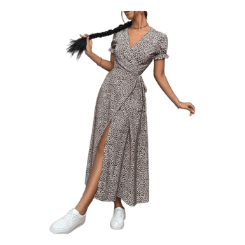 Brown floral midi dress