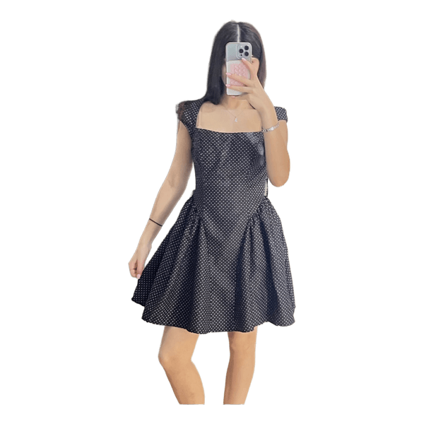 Black polka dot mini dress
