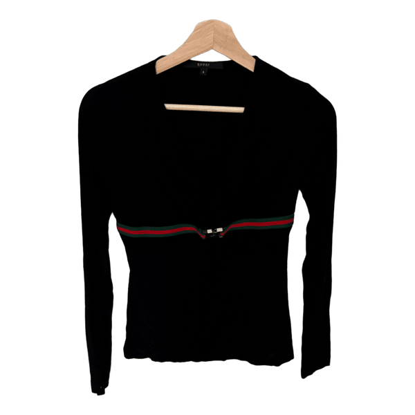 Gucci Dam Långärmad Tröja / Tom Ford-eran / Stl S – Svart Stretch