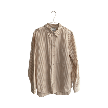 Beige-valkoraidallinen kauluspaita