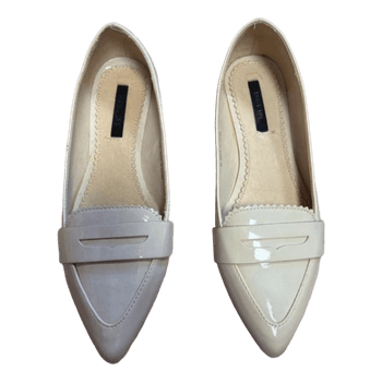 Beige patent loafers