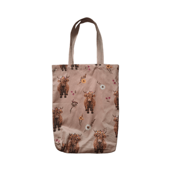 Lehmäkuvioinen kangaskassi