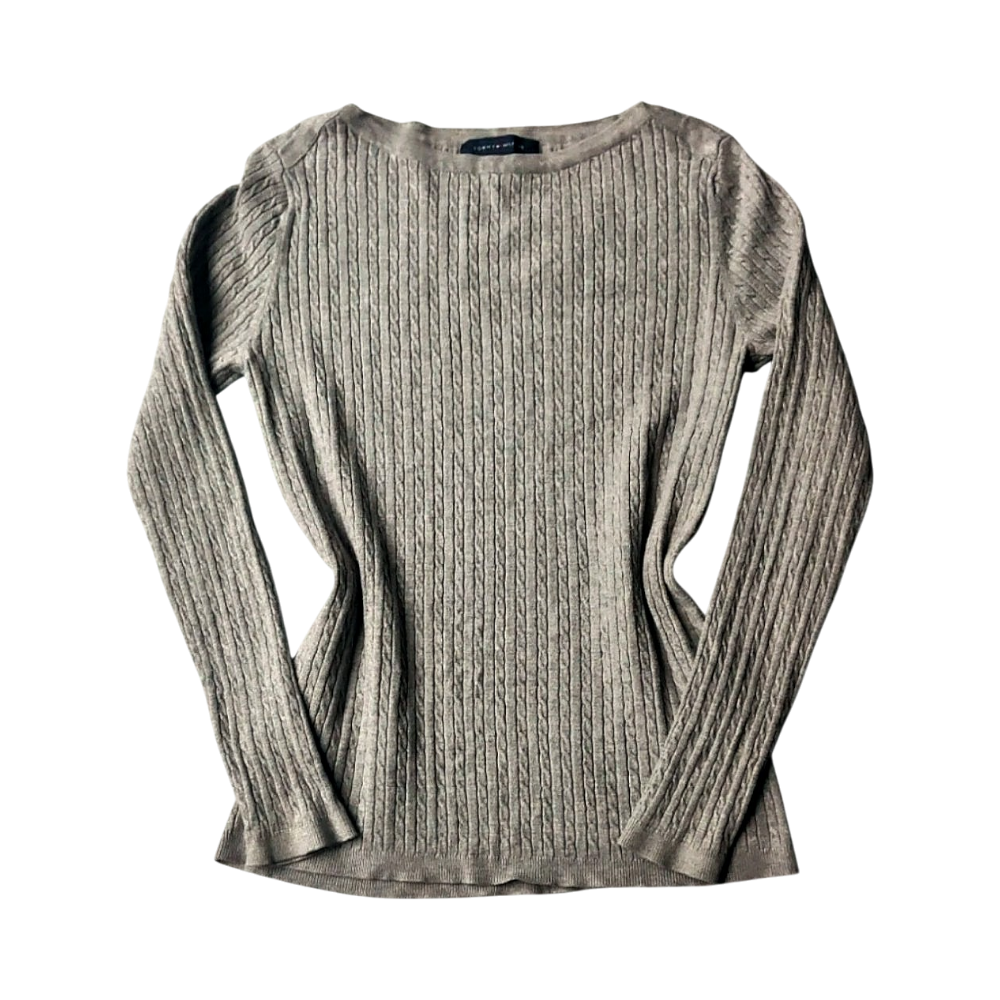 Tommy Hilfiger Cable Knit Long Sleeve Top - Grey - Fits XS