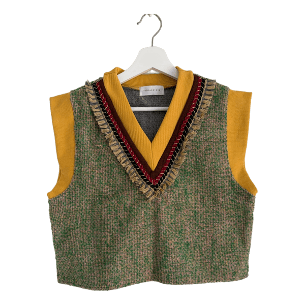 Green patterned knit vest