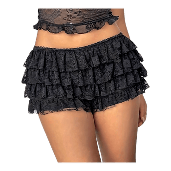 Mustat pitsiröyhelöshortsit M