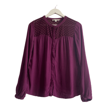 Boden Purple Sheer Polka Dot Blouse UK 10 US 6 Long Sleeve Viscose Top