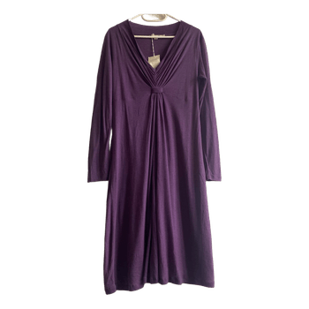 Boden Merino Wool Blend Midi Dress Purple UK 12 US 8 EU 40 Empire Waist NWT