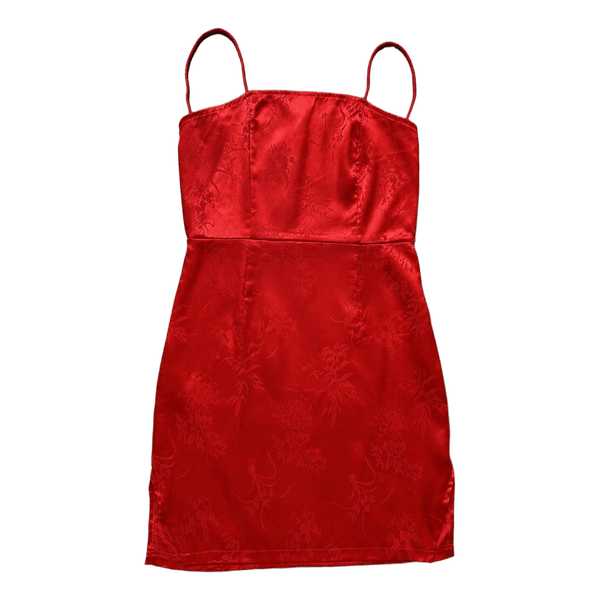 Raudona satino mini suknelė
