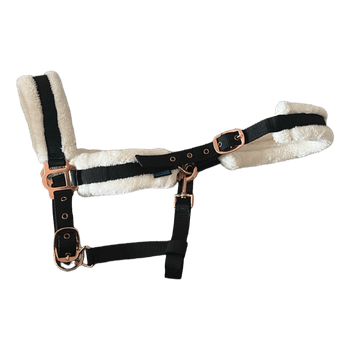 Black horse halter with faux-fur