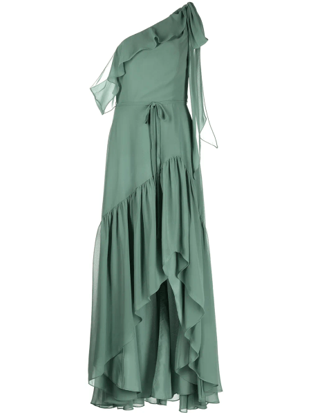 One-shoulder ruffled gown